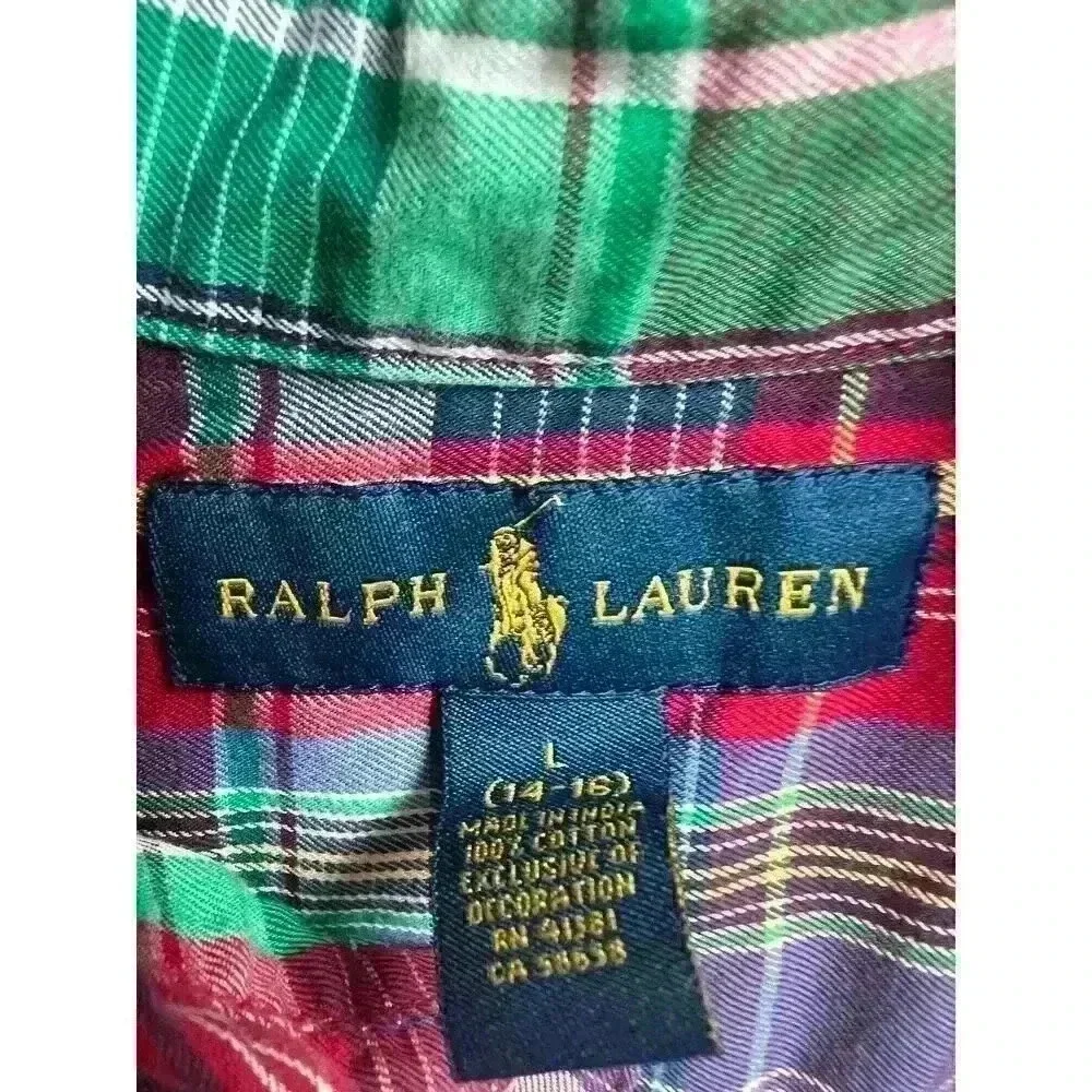 Ralph Lauren Red Green Purple Long Sleeve Boys Large 14/16 Long Sleeve Button Up - Picture 6 of 7
